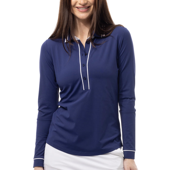 San Soleil Ladies 2026 SolAir Cool Long Sleeve Solid Polo Shirt - Navy