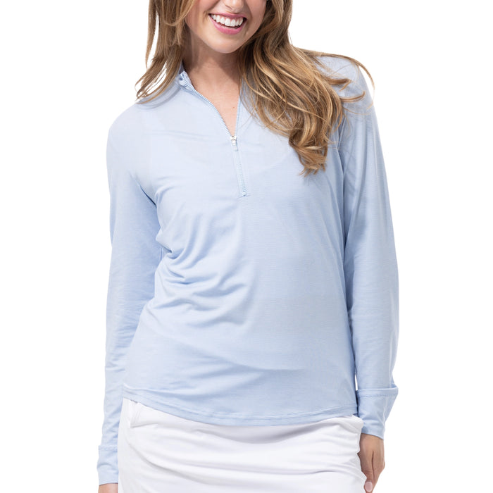 San Soleil Ladies 2026 SolMélange Long Sleeve Stripe Mock - Malibu/White