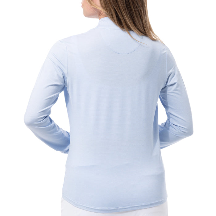 San Soleil Ladies 2026 SolMélange Long Sleeve Stripe Mock - Malibu/White