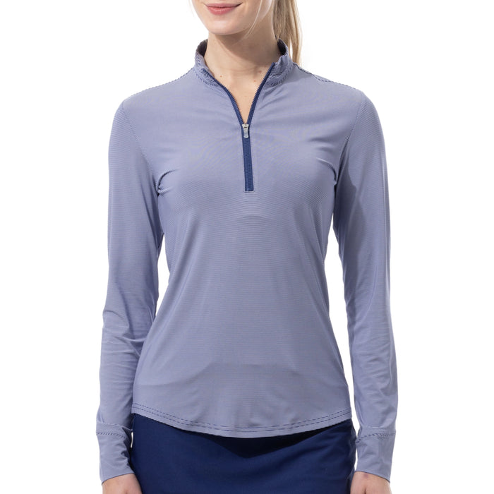 San Soleil Ladies 2026 SolMélange Long Sleeve Stripe Mock - Midnight/White