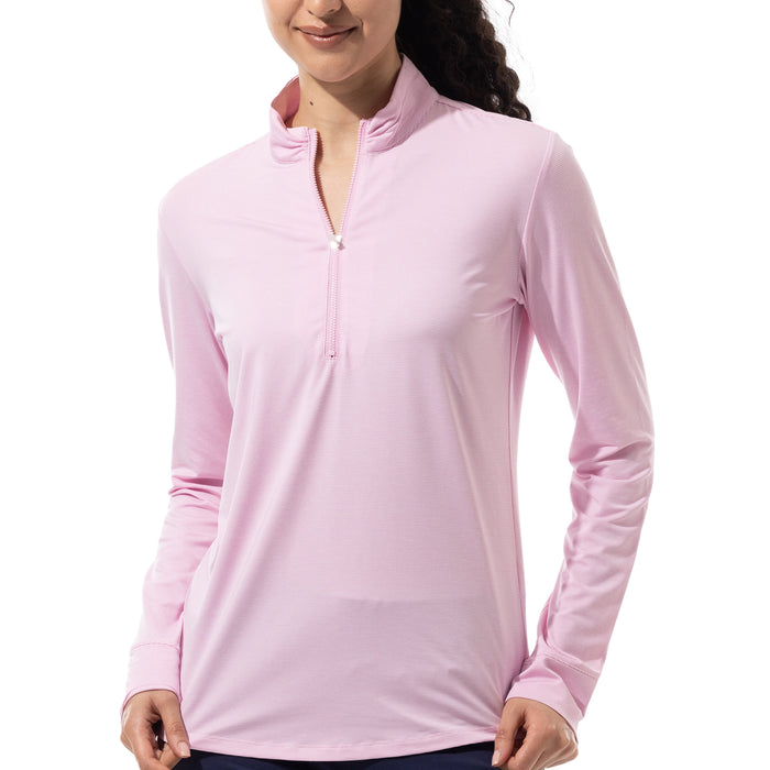 San Soleil Ladies 2026 SolMélange Long Sleeve Stripe Mock - Rose Quartz/White