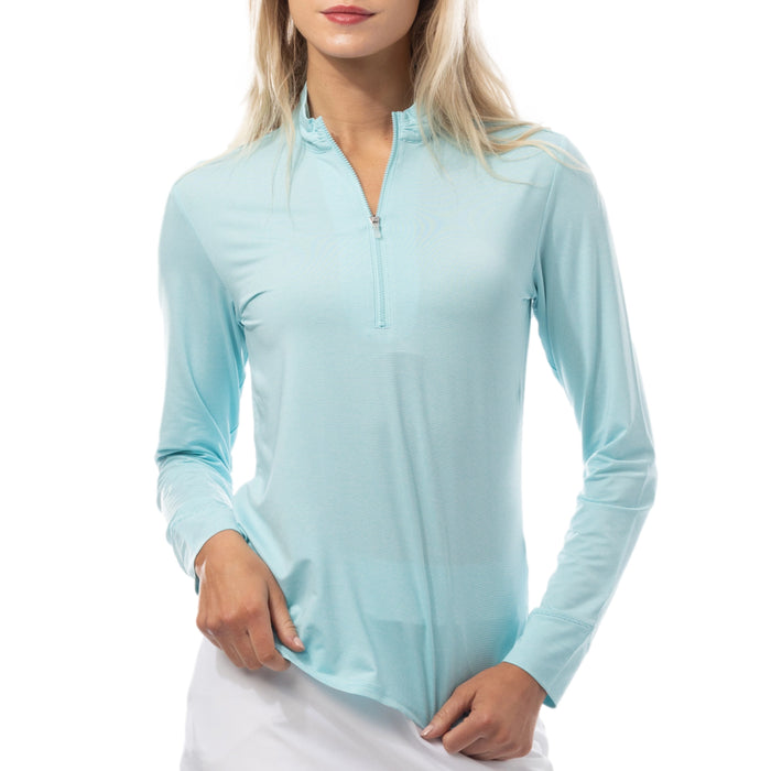 San Soleil Ladies 2026 SolMélange Long Sleeve Stripe Mock - Turquoise/White