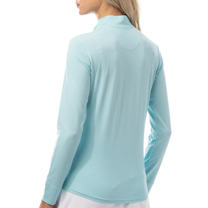 San Soleil Ladies 2026 SolMélange Long Sleeve Stripe Mock - Turquoise/White
