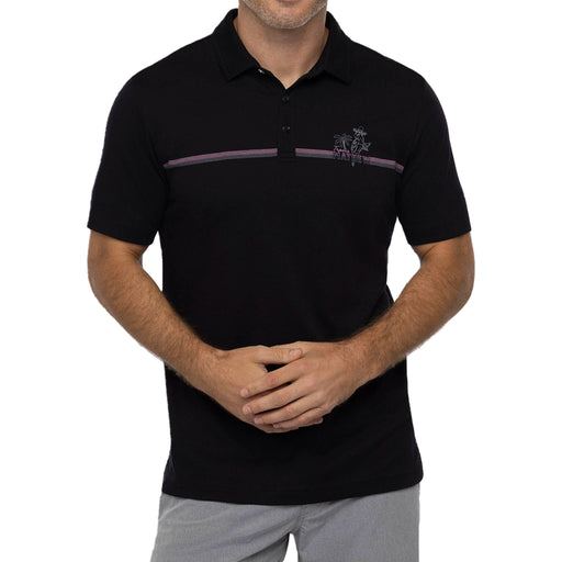 Travis Mathew High Surf Polo Shirt front view in black