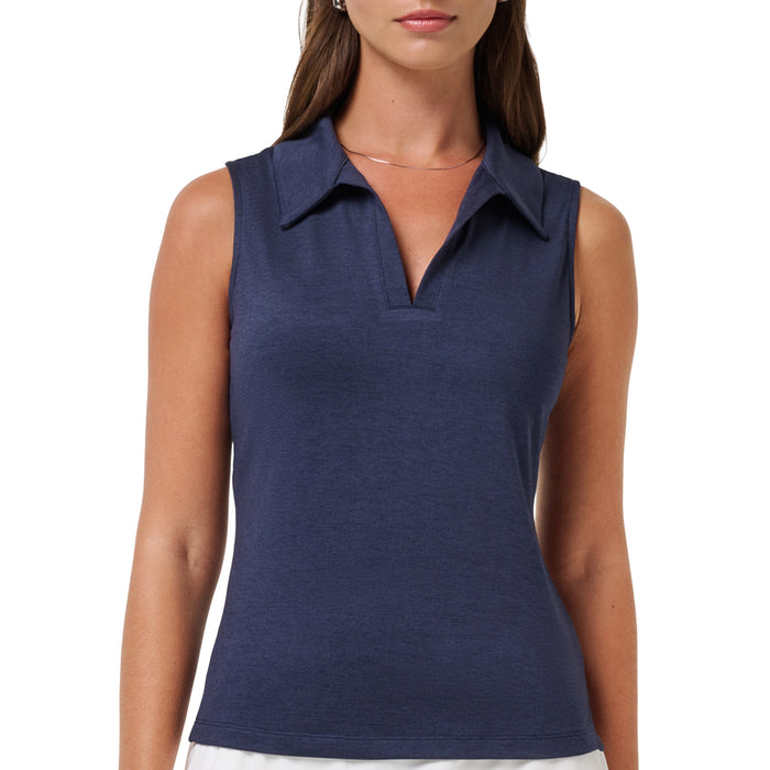TravisMathew Ladies 2026 Skyloft Light Sleeveless Polo Shirt - Heather Navy Blazer