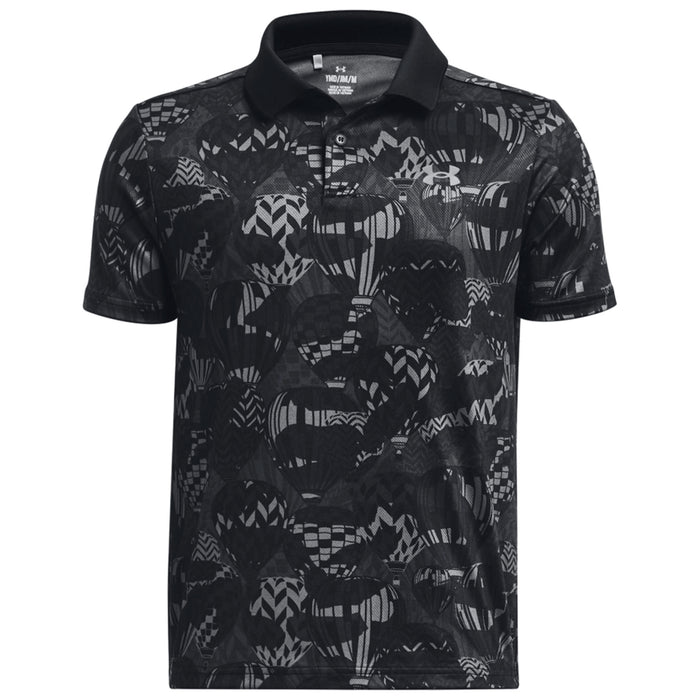 Under Armour Junior Boys Performance Printed Polo Shirt in Black and Pitch Grey