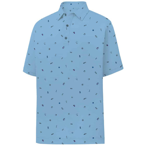 FootJoy Athletic Fit Golfbag Doodle Print Lisle Polo Shirt Dusk Blue