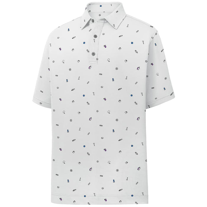 FootJoy Athletic Fit Golfbag Doodle Print Lisle Polo Shirt White
