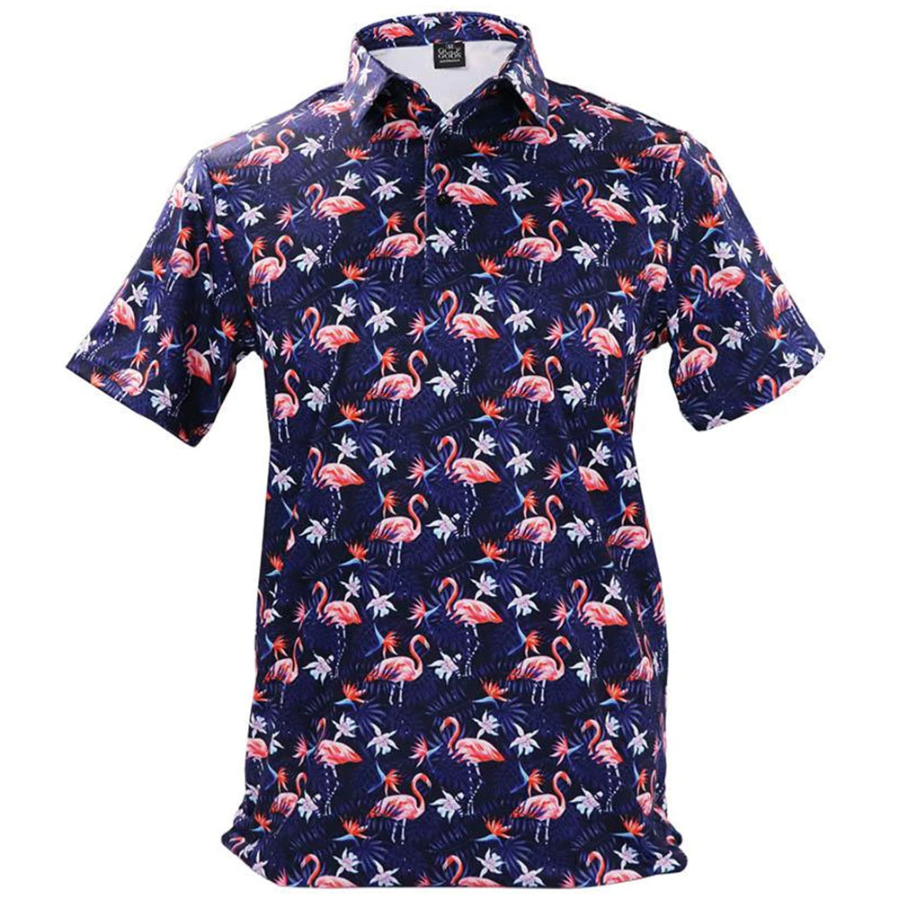 Golf Gods Cool Tech Performance Flowers and Flamingos Polo Shirt — The