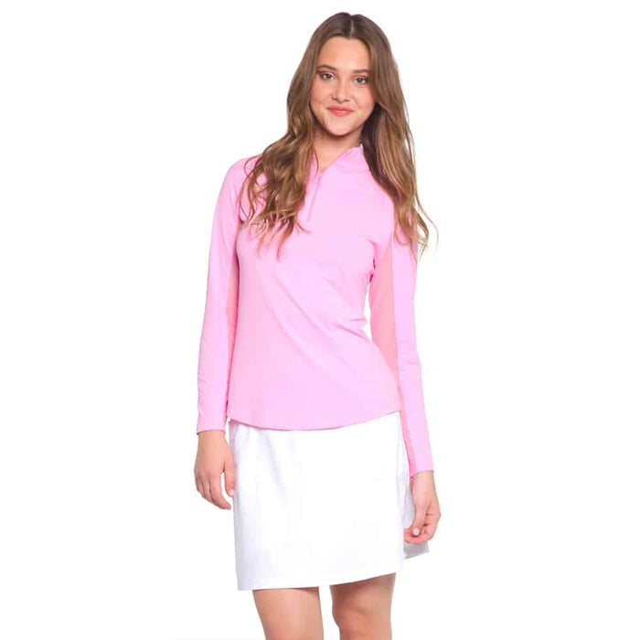 IBKUL Ladies Solid Long Sleeve Mock Neck Candy Pink Front