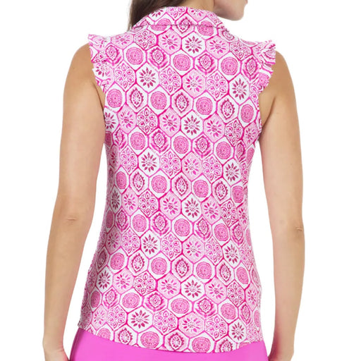 IBKUL Ladies Terra Print Ruffle Sleeveless Polo Shirt Pink Back