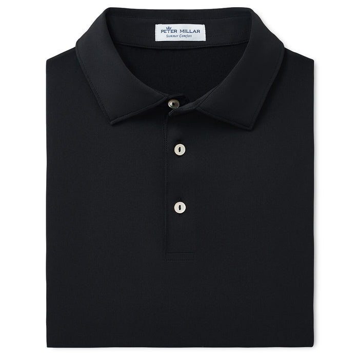 Peter Millar Solid Performance Stretch Jersey Polo Shirt Black Model Front
