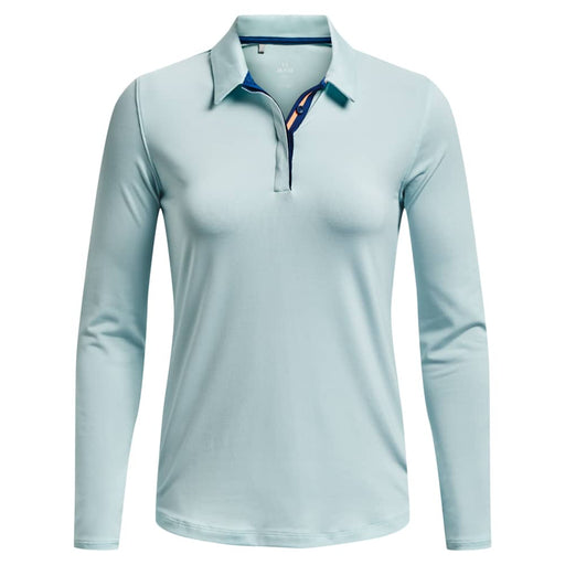 Under Armour Ladies Zinger Microstripe Long Sleeve Polo Shirt Fuse Teal White Front